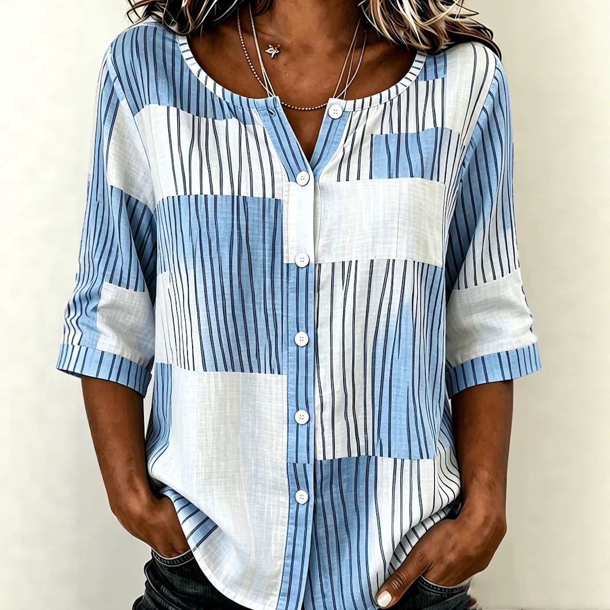 Kaila | Patchwork Stripe Print Blouse