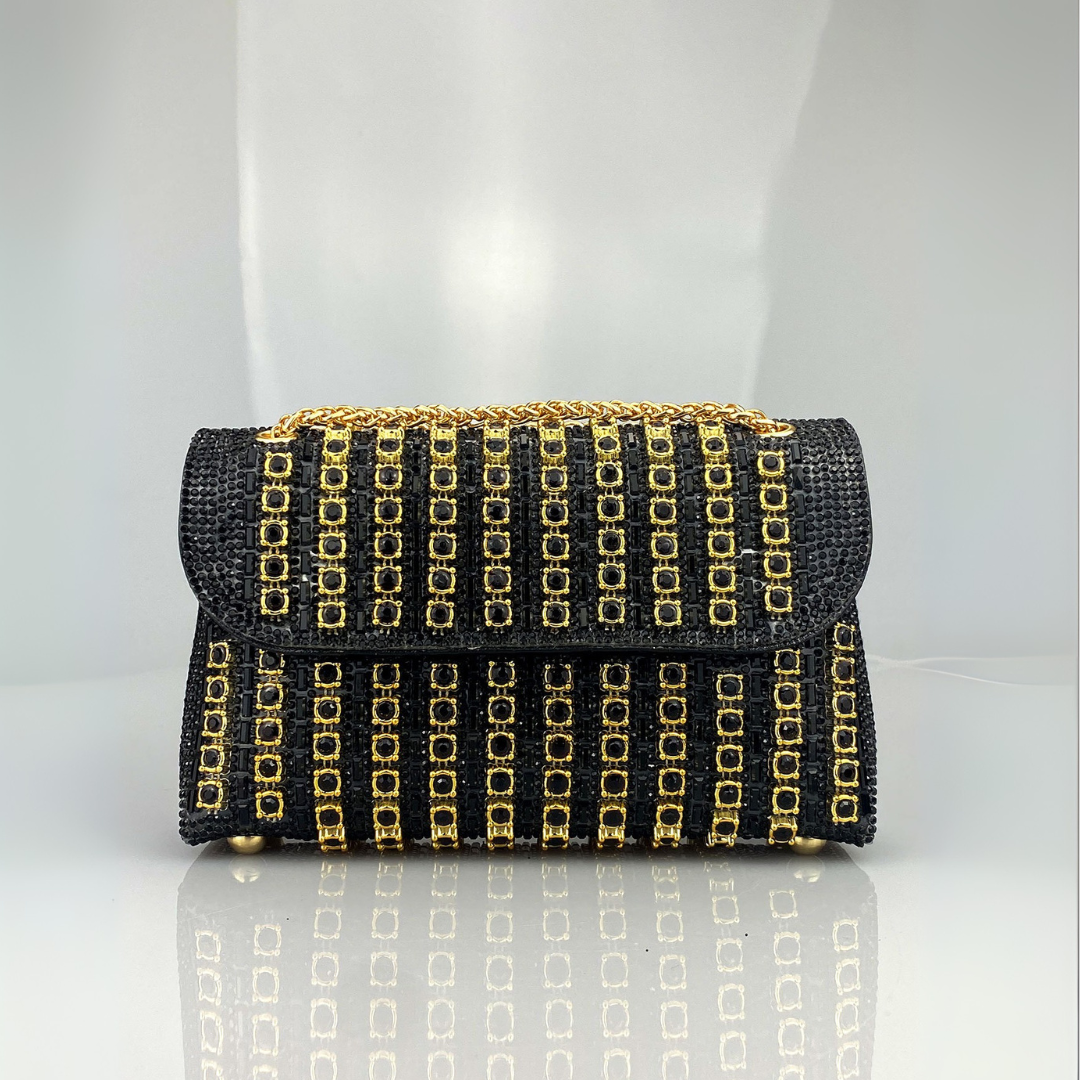 Beverly | Diamond Chain Shoulder Bag - Black
