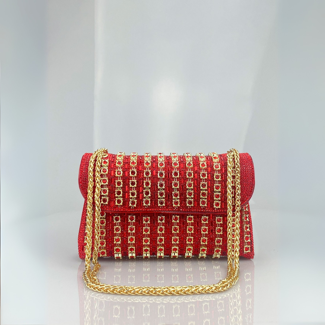Beverly | Diamond Chain Shoulder Bag - Red