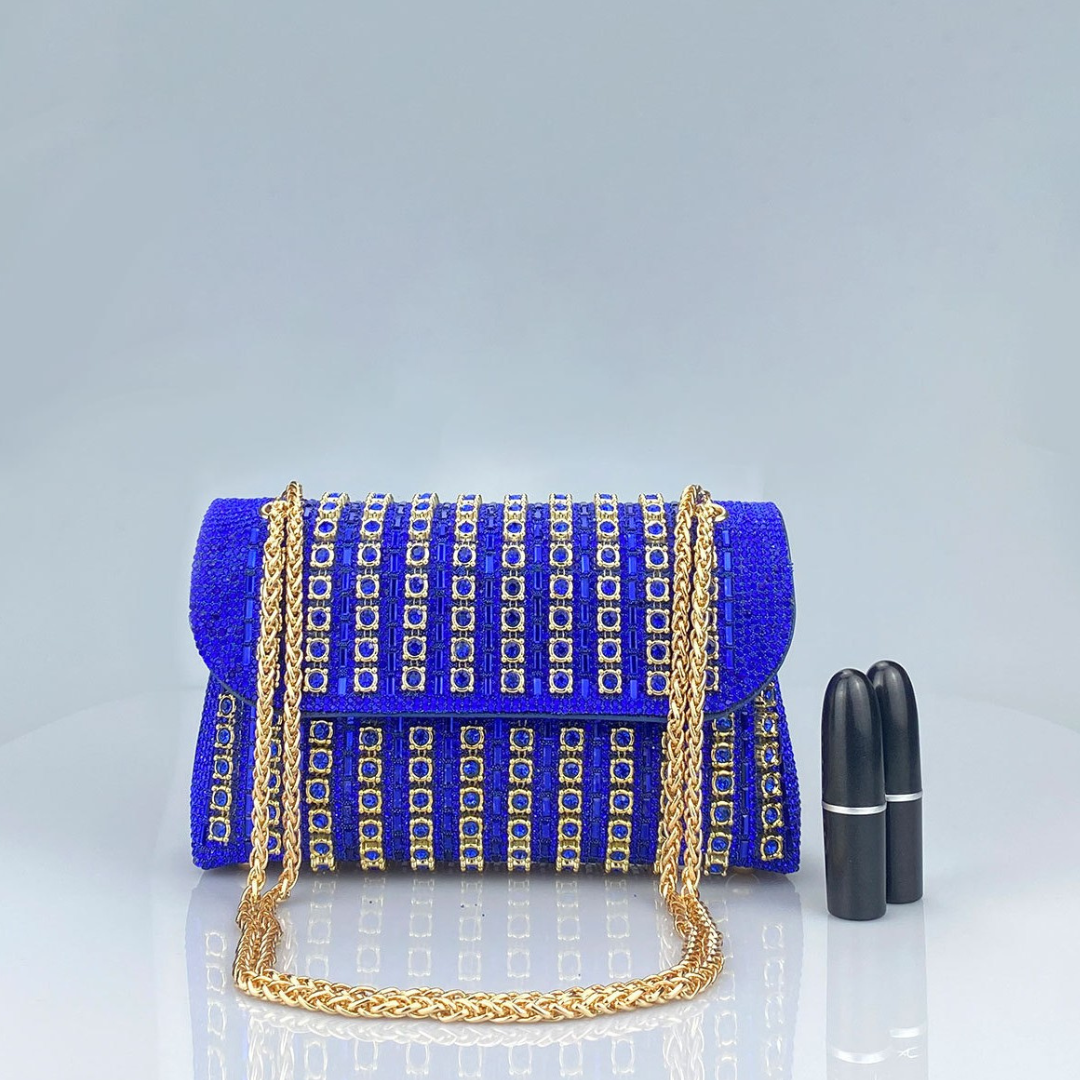 Beverly | Diamond Chain Shoulder Bag - Blue