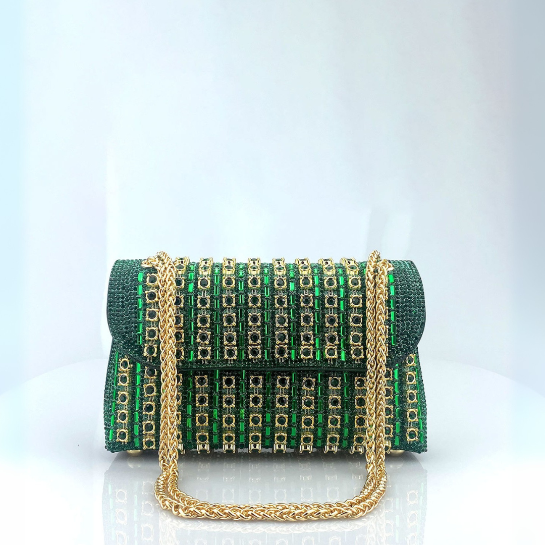 Beverly | Diamond Chain Shoulder Bag - Green