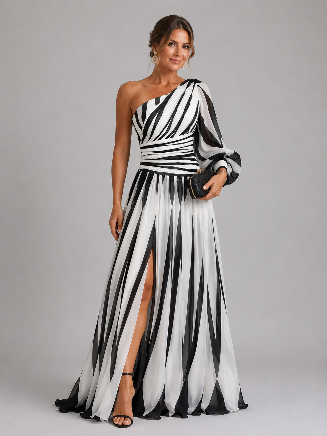 Hazel™ | Elegant Striped Maxi Dress with One Shoulder