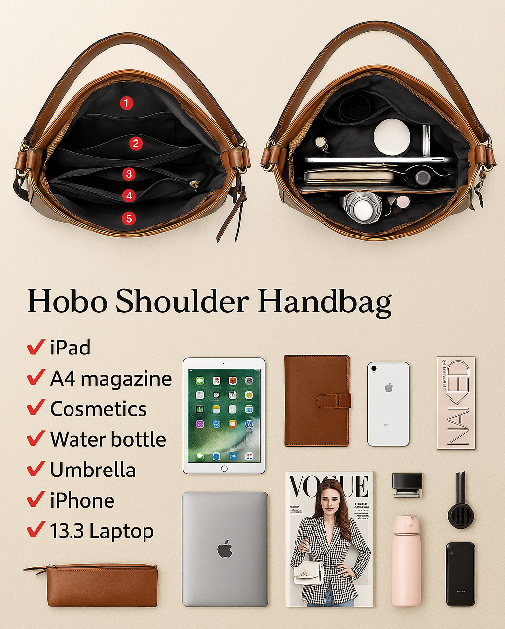 Donna | Luxury Leather Hobo Anti-Theft Handbag + FREE Pouch Wallet