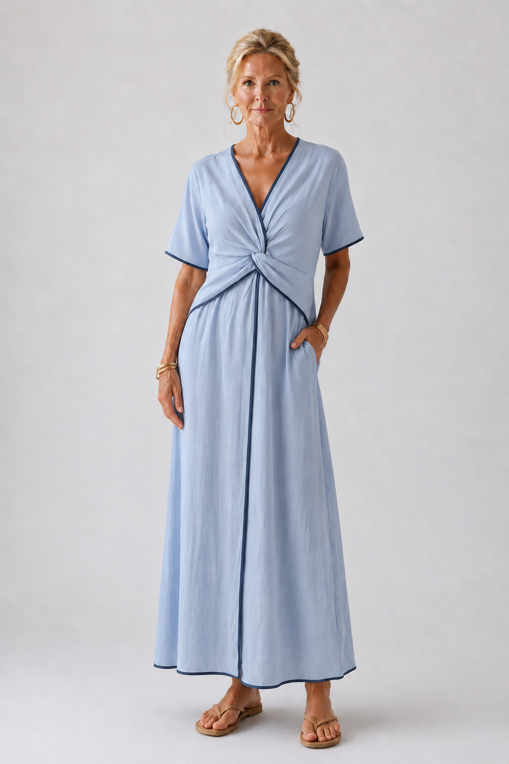 Eirene  - Elegant Front Twist Midi Dress