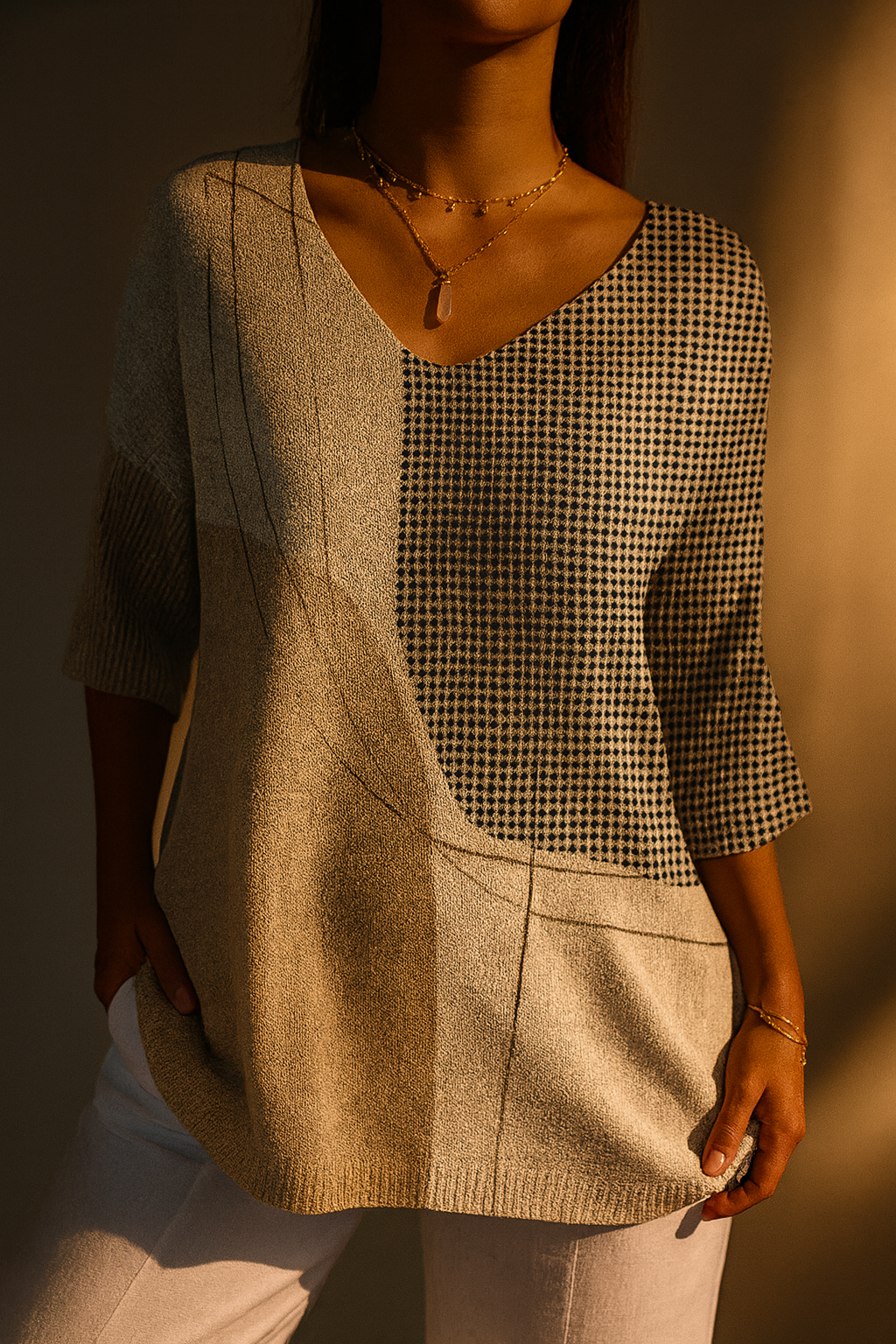 Audrey | Women's Abstract Geometric Pattern Art Print Casual Knit Pullover