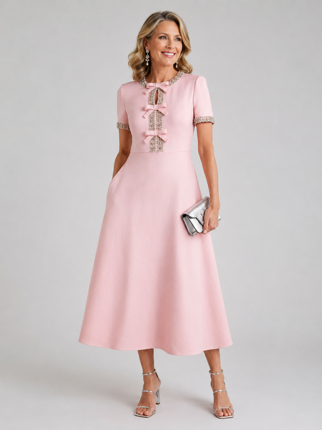 Aria™ | Bow with Crystal Embellished Midi Dress