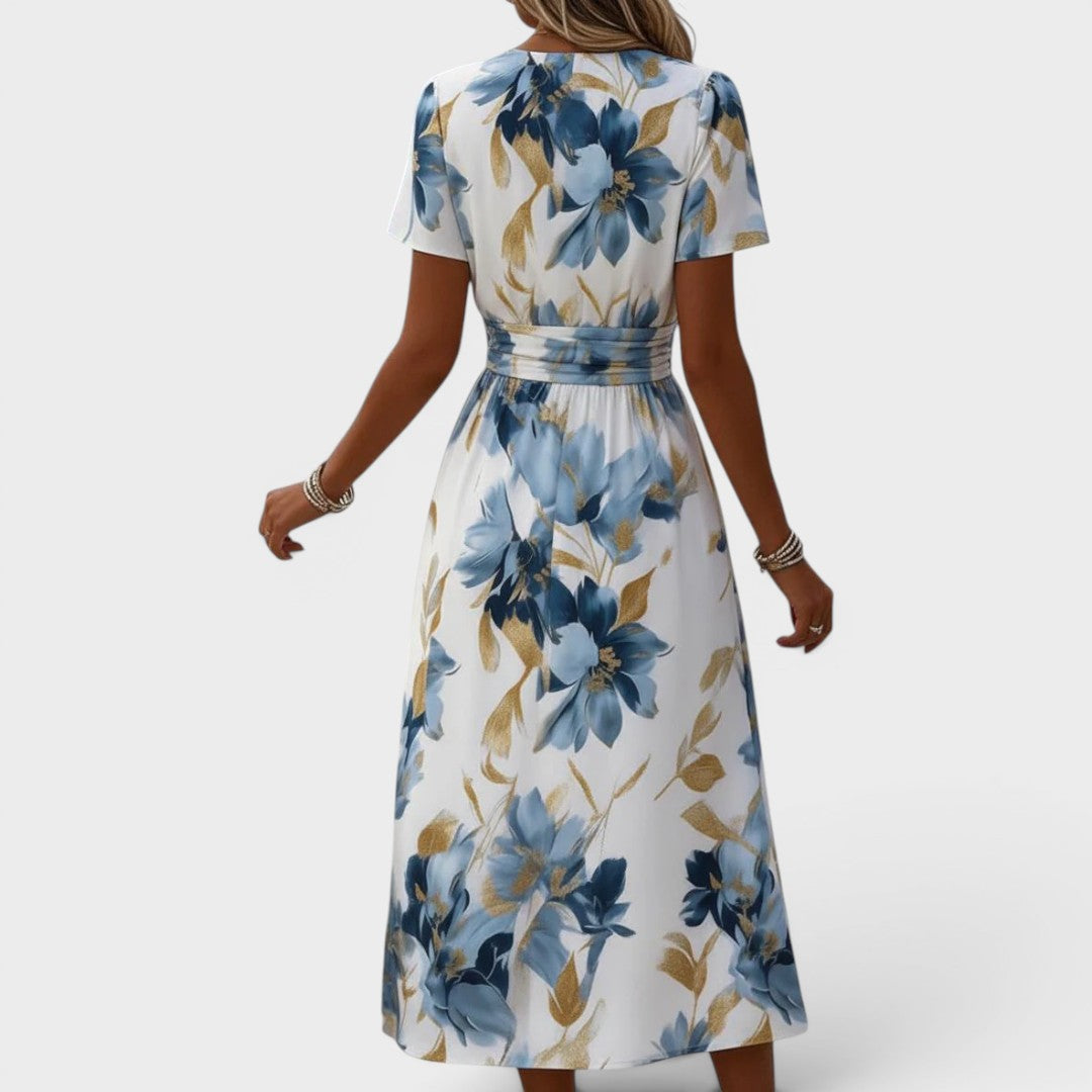 Elara | Wrap Waist Floral Midi Dress