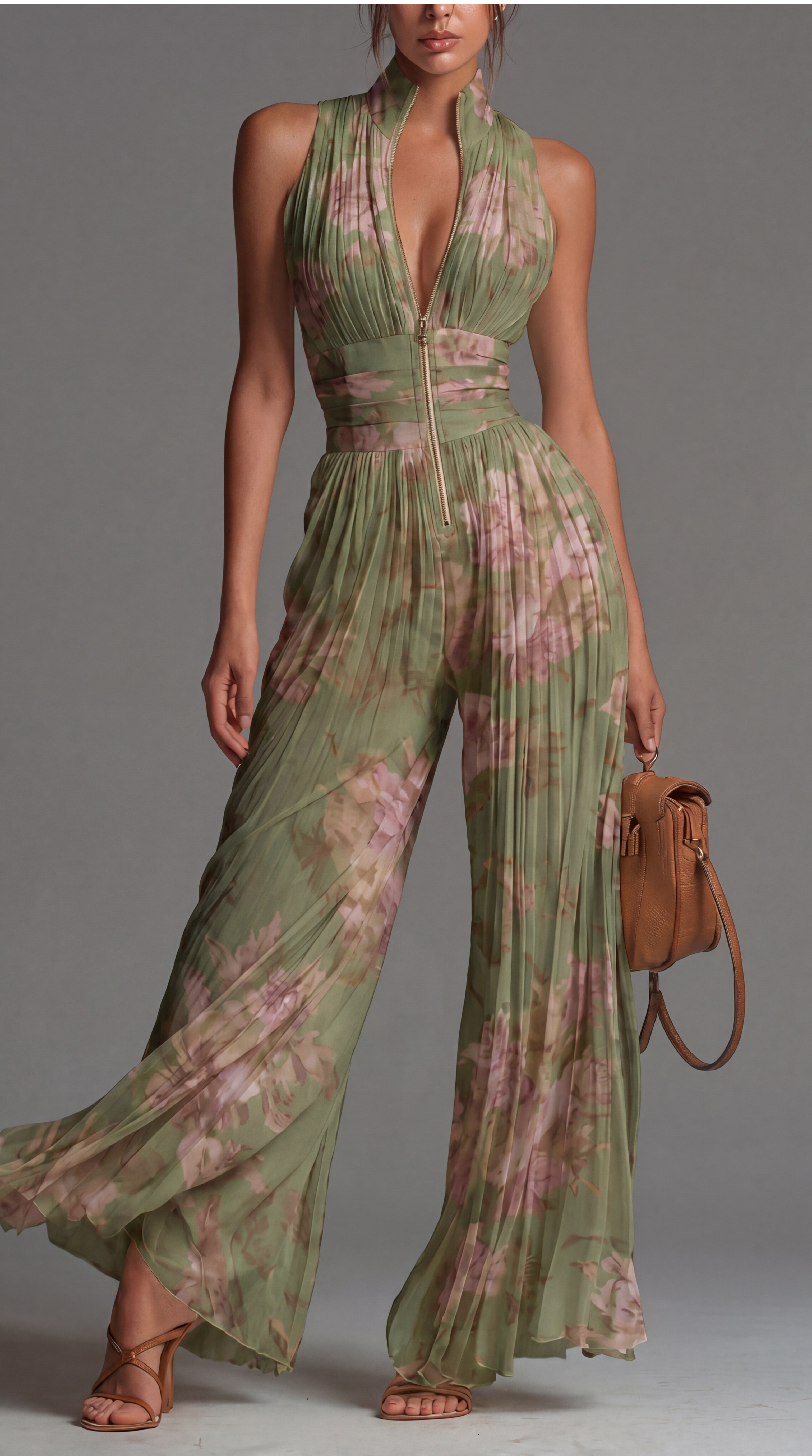 Sophia | Pleated Chiffon Jumpsuit Floral Pattern
