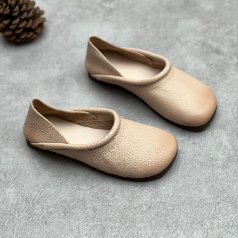 Edie | Women's Leather Round-Toe Slip-On Flat Shoes
