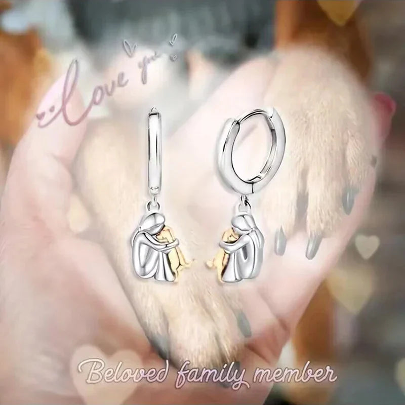 "Forever in Your Heart" Dog Hug Dangle Earrings