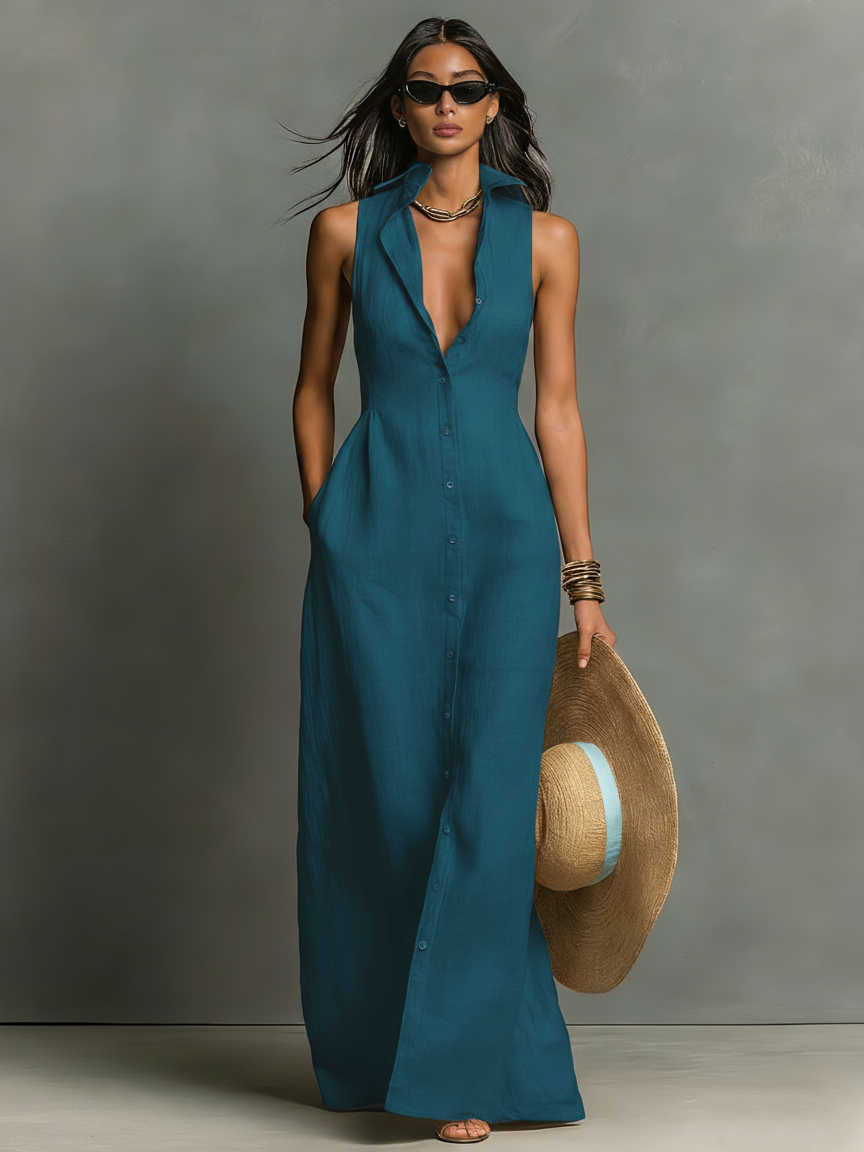 Amelia | Sleeveless Maxi Shirt Dress