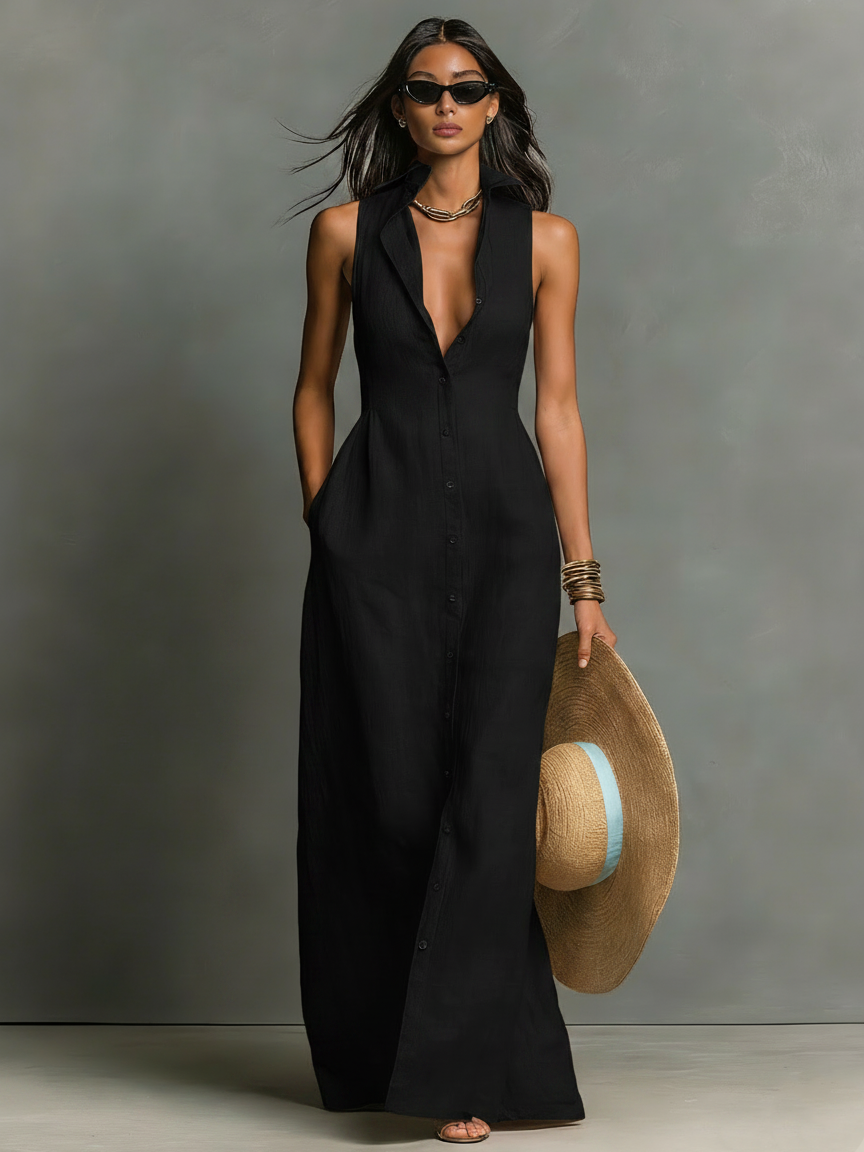 Amelia | Sleeveless Maxi Shirt Dress