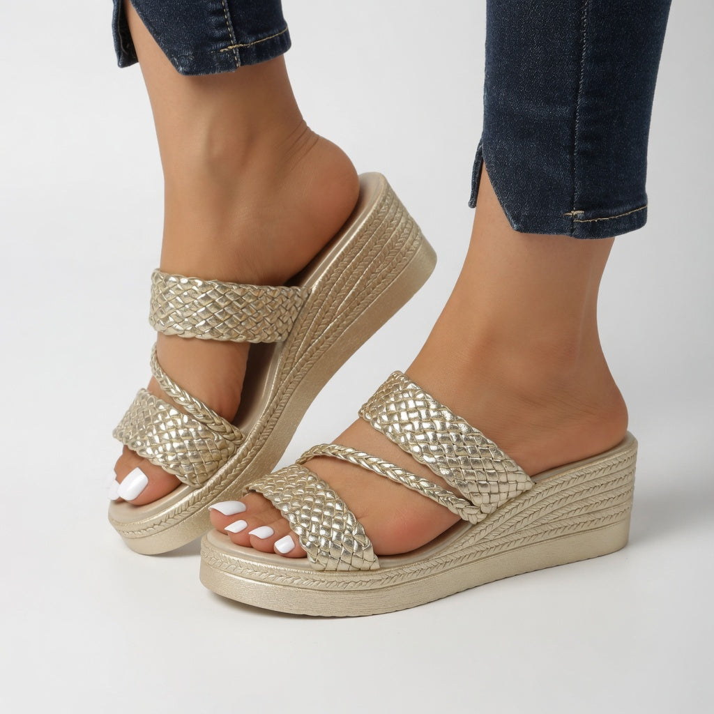 Amelie | Braided Wedge Slide Sandals