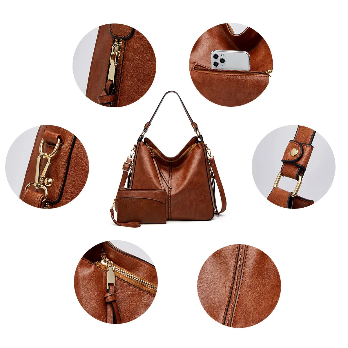 Donna | Luxury Leather Hobo Anti-Theft Handbag + FREE Pouch Wallet