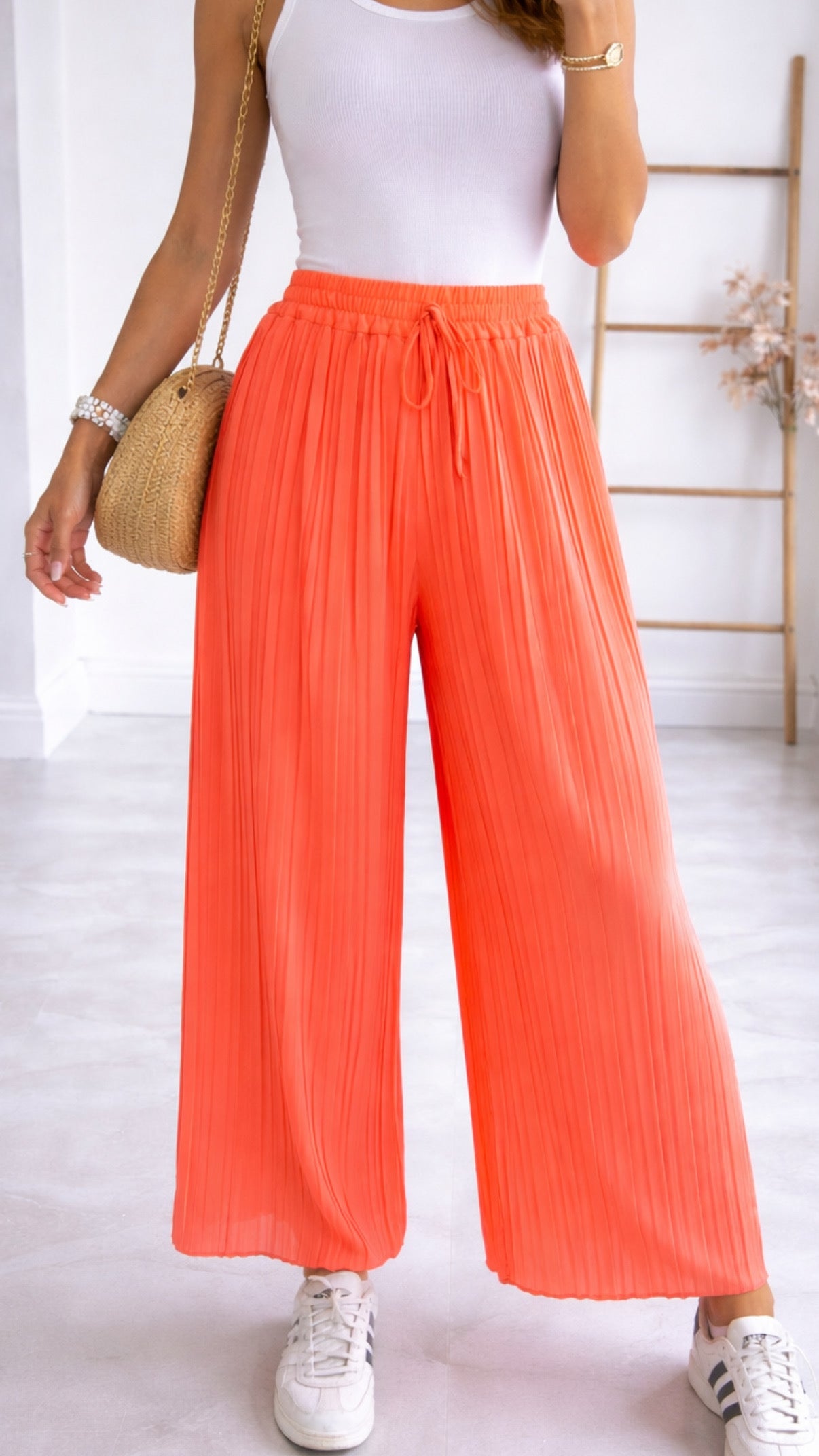 Scarlett | Neon Orange Pleated Summer Pants