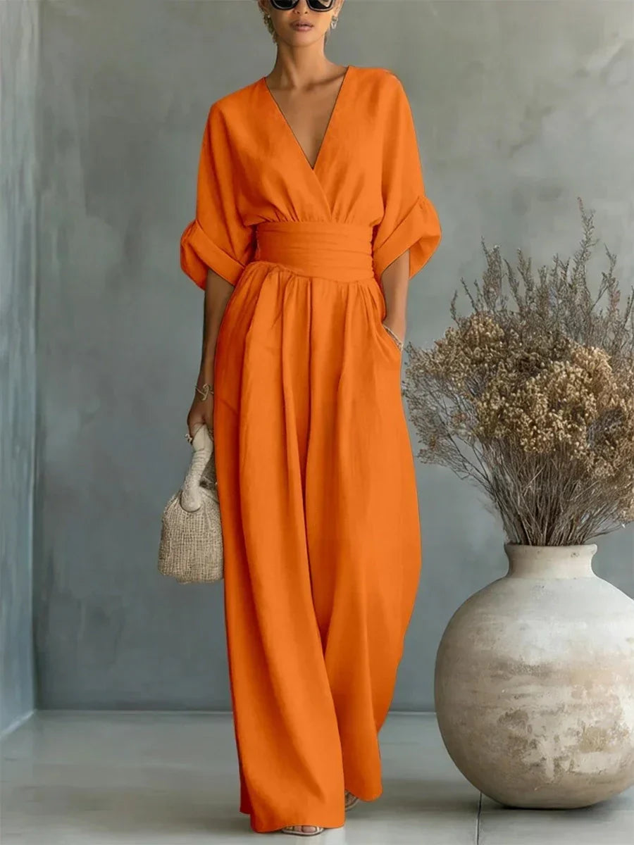 Michelle | Elegant V-Neck High-Waisted Jumpsuit