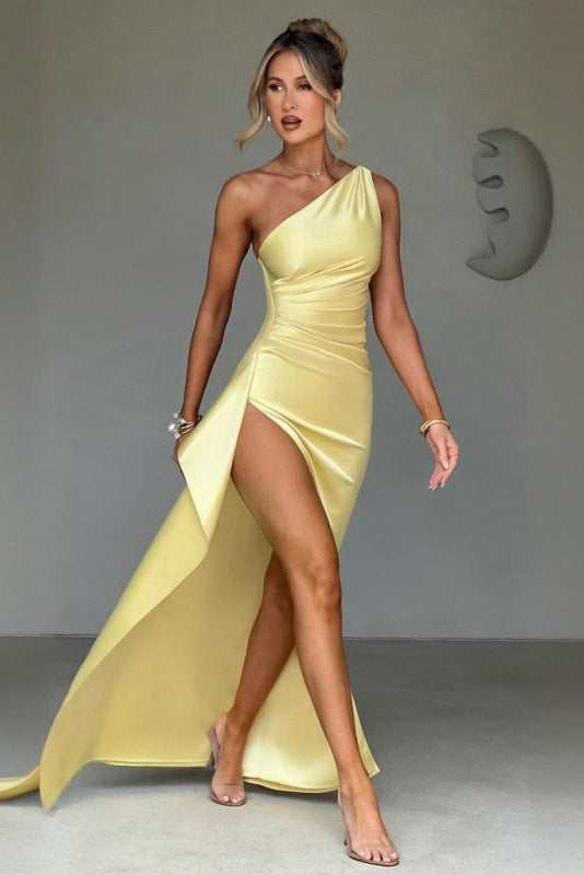Natalia | One Shoulder Satin High Split Wedding Dresses