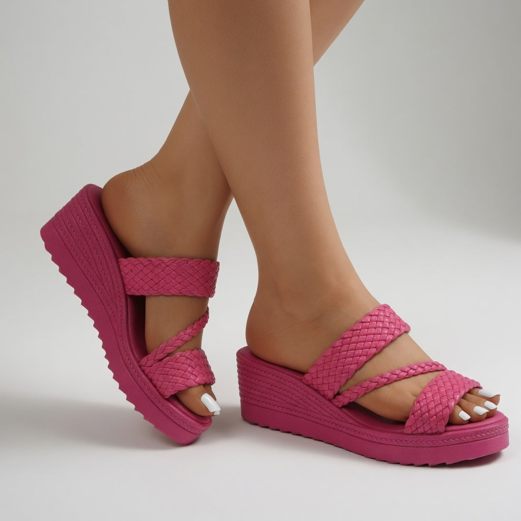 Amelie | Braided Wedge Slide Sandals