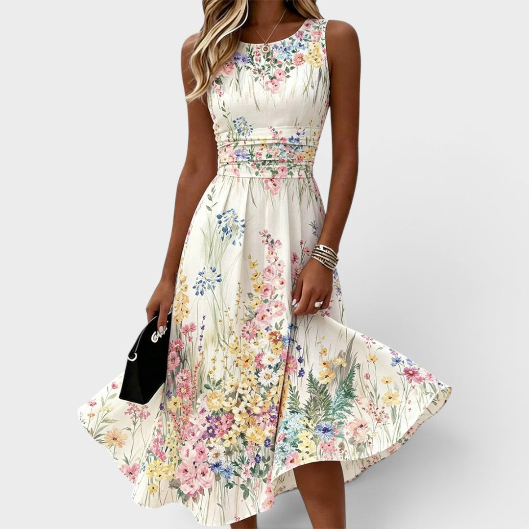 Tanya | Elegant Sleeveless Floral Midi Dress