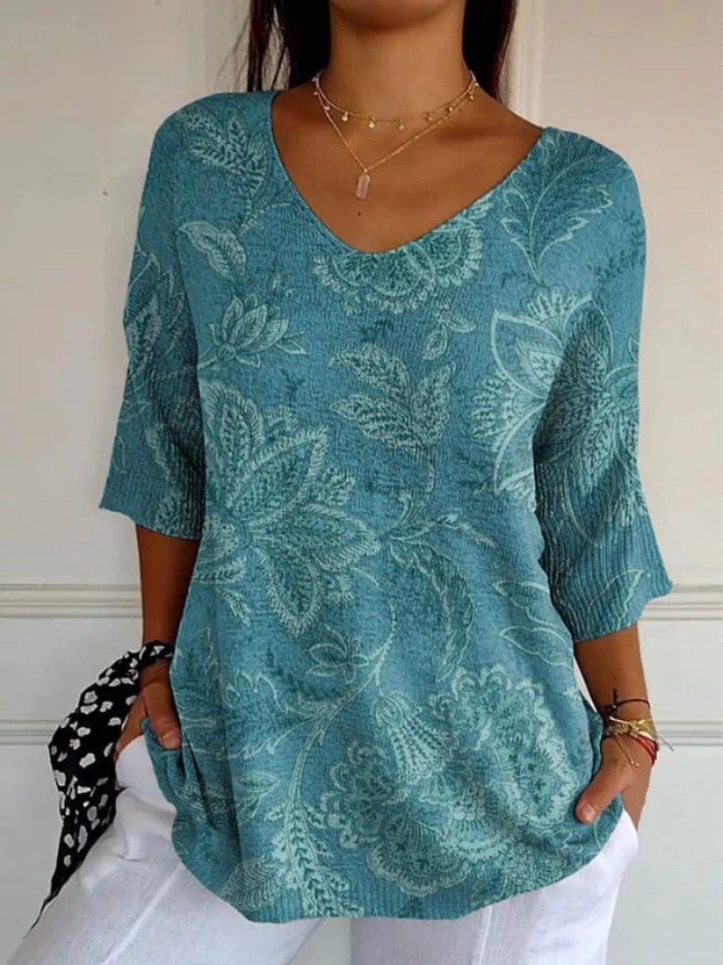 Sarah | Women's Vintage Ethnic Floral Art Print Casual Pullover Knit
