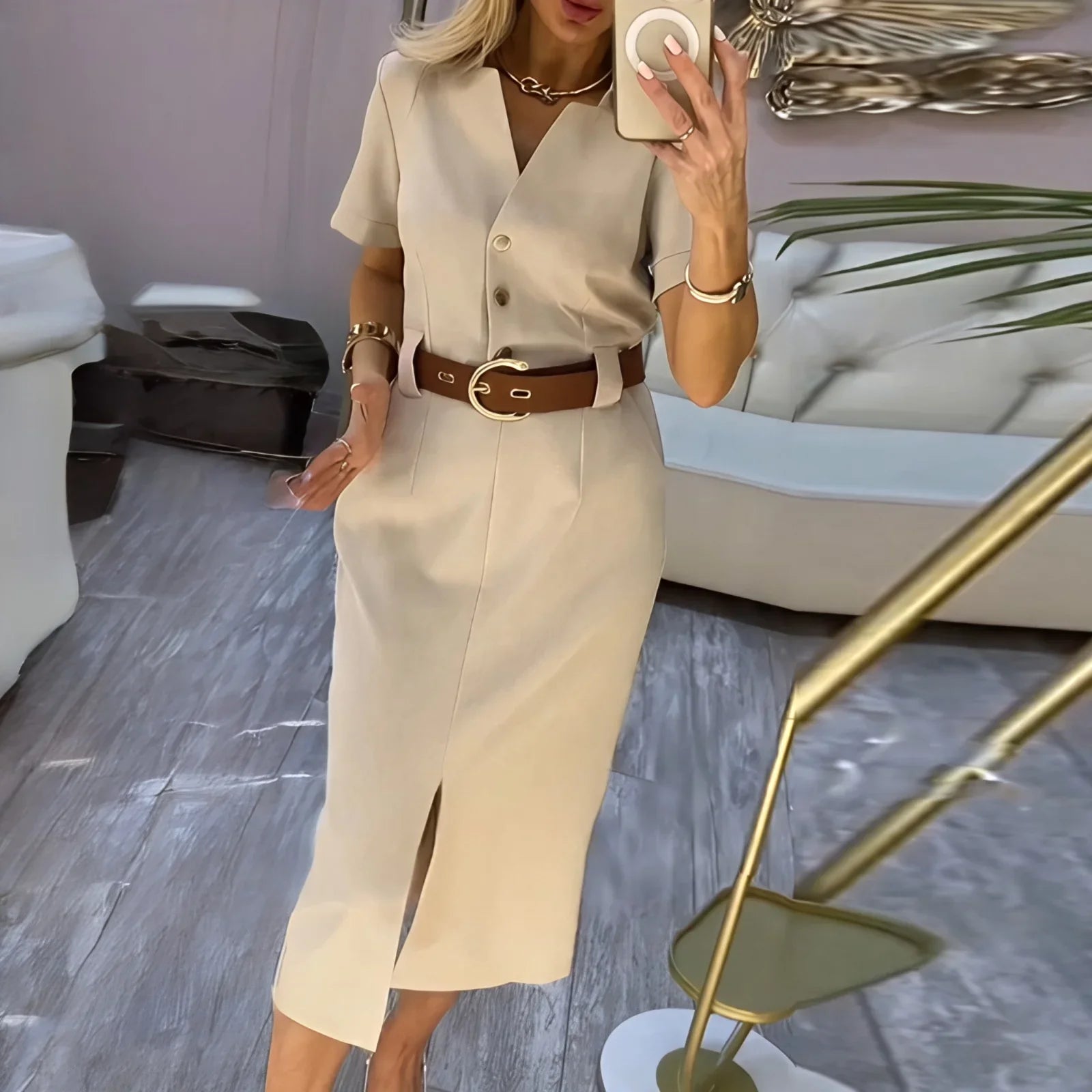Margaret | Midi Shirt Dress with Front Slit
