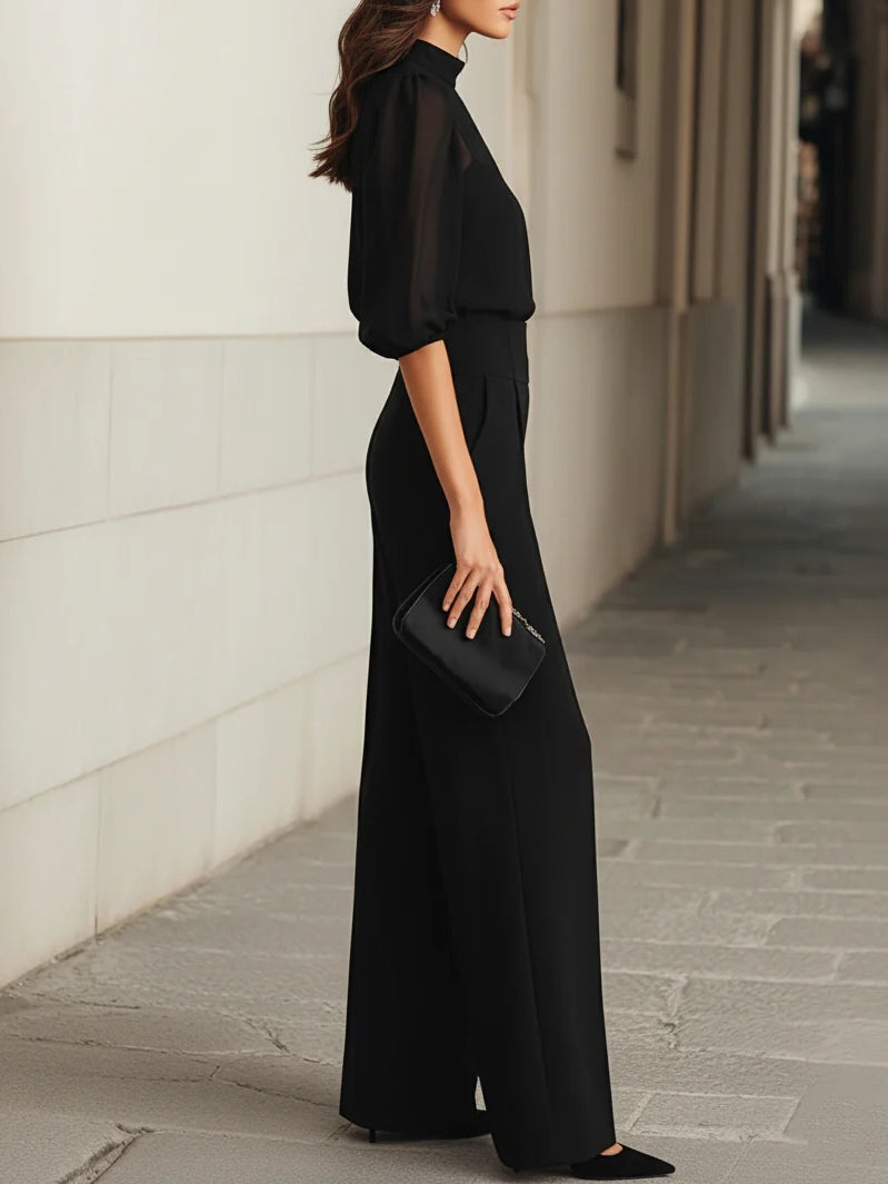 Valentina | Sheer Top and Wide-Leg Pants Set