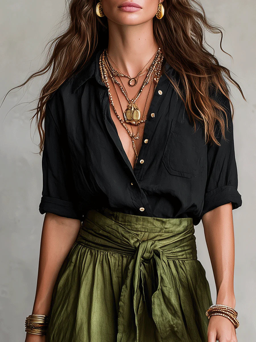 Isla |  Shirt & Midi Skirt Set