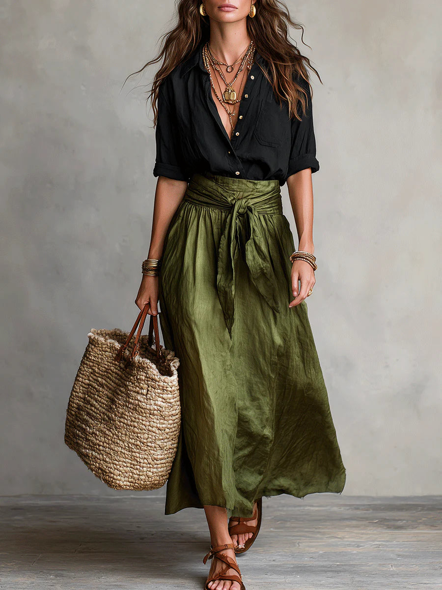Isla |  Shirt & Midi Skirt Set