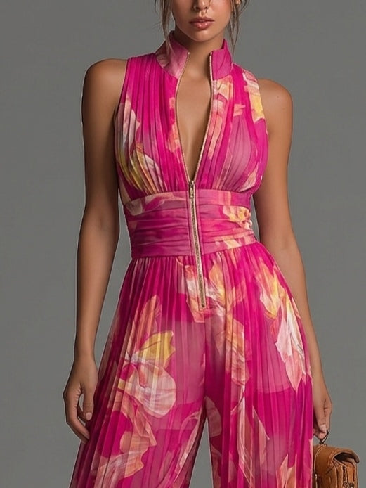 Paige  | Fuchsia Floral Pleated Jumpsuit