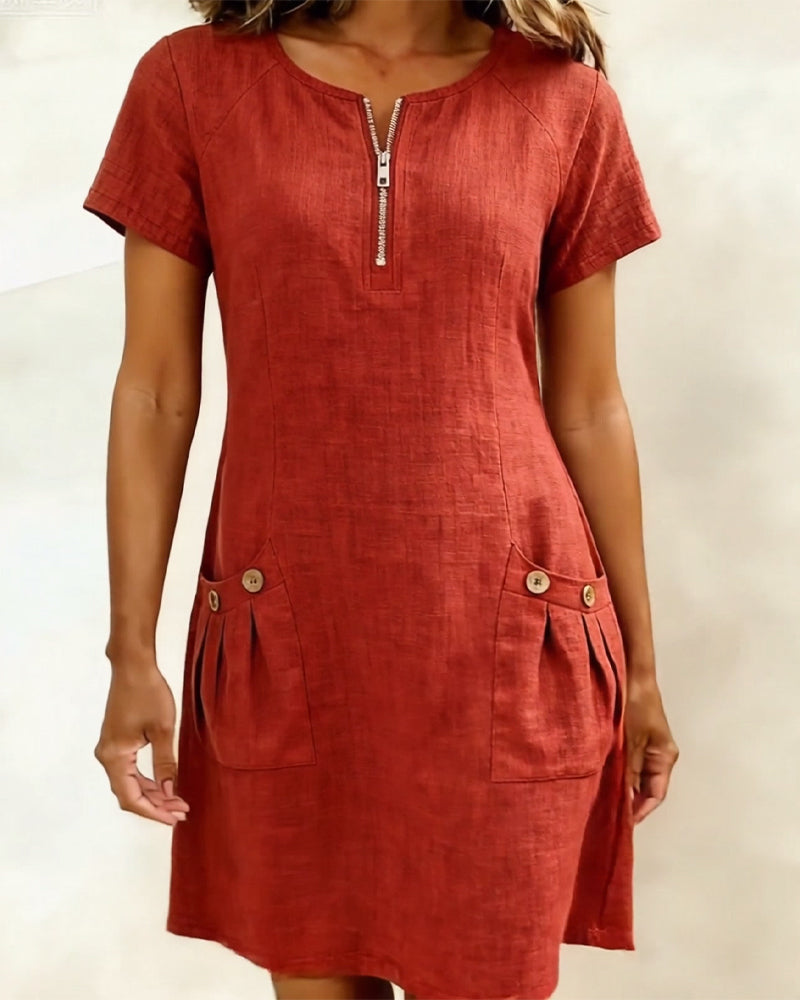 Zahara | Casual Dress with Zipper & Pockets