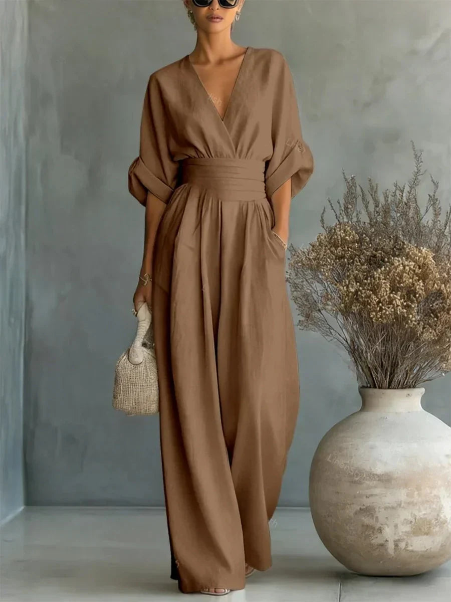 Michelle | Elegant V-Neck High-Waisted Jumpsuit