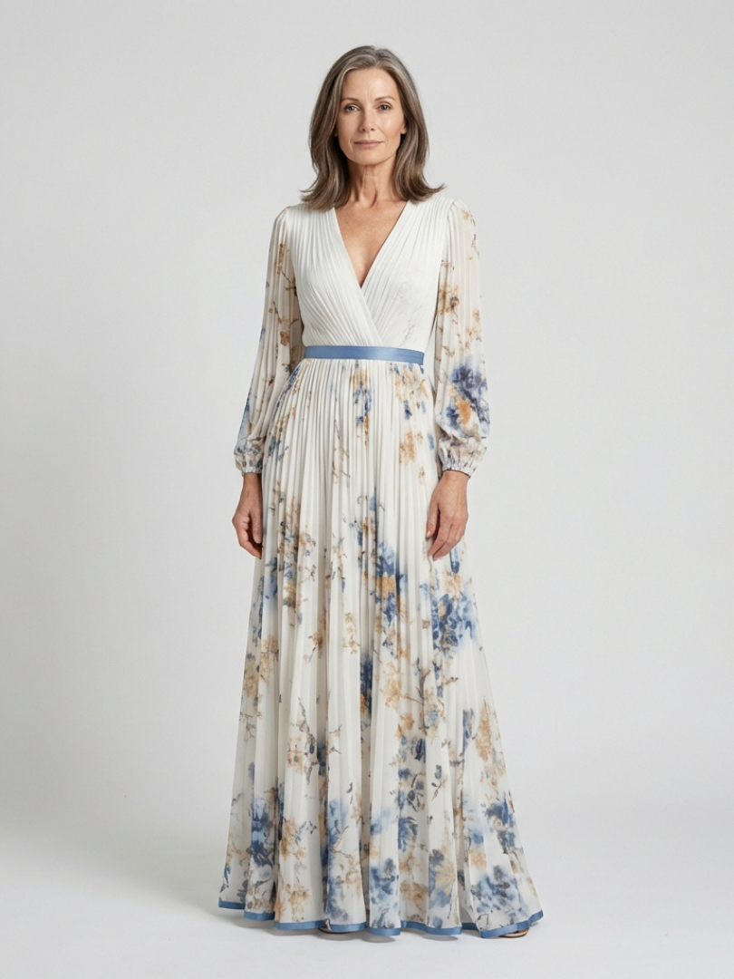 Rowella | Long Sleeve V Neck Floral Maxi Dress