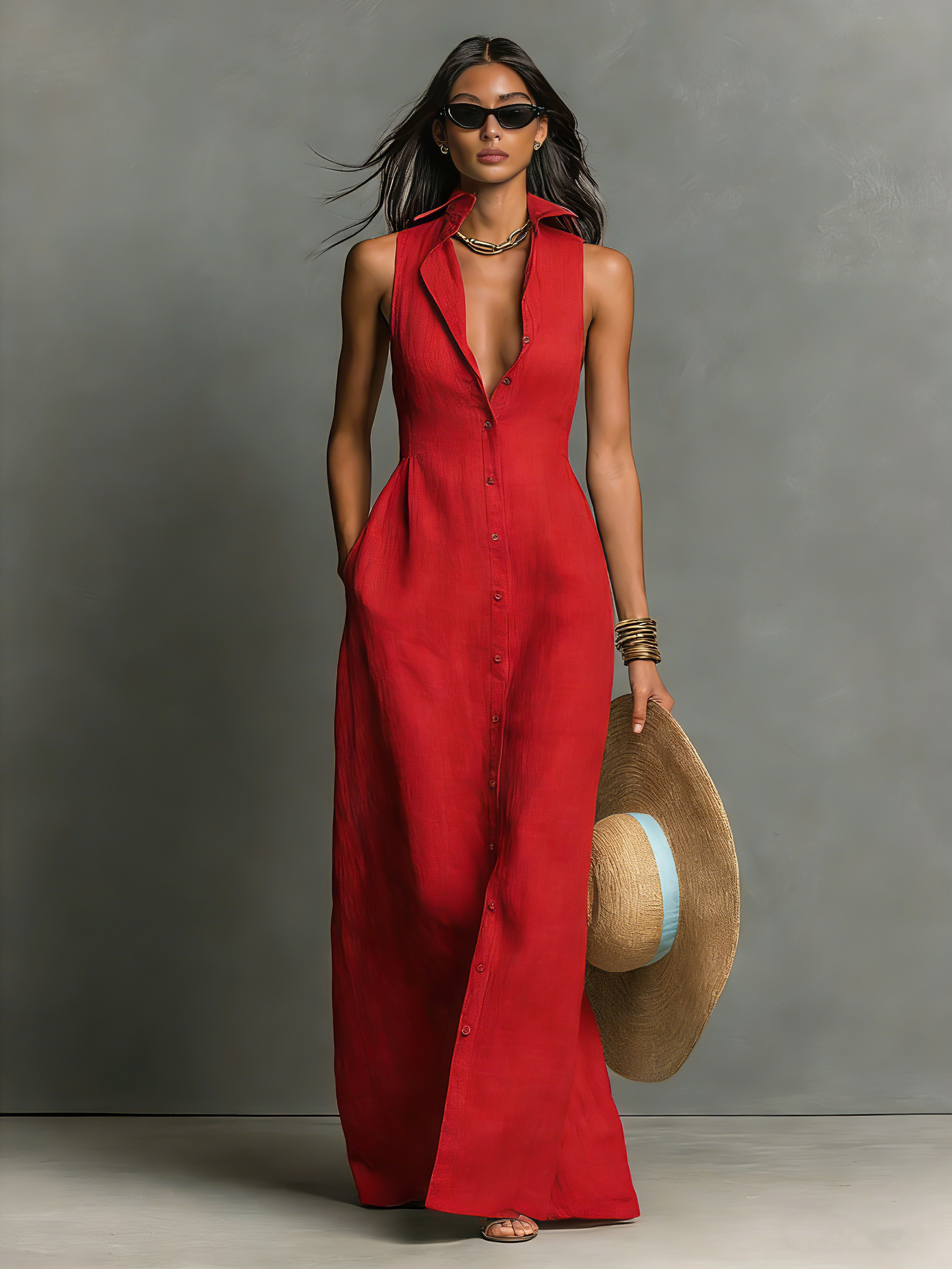 Amelia | Sleeveless Maxi Shirt Dress