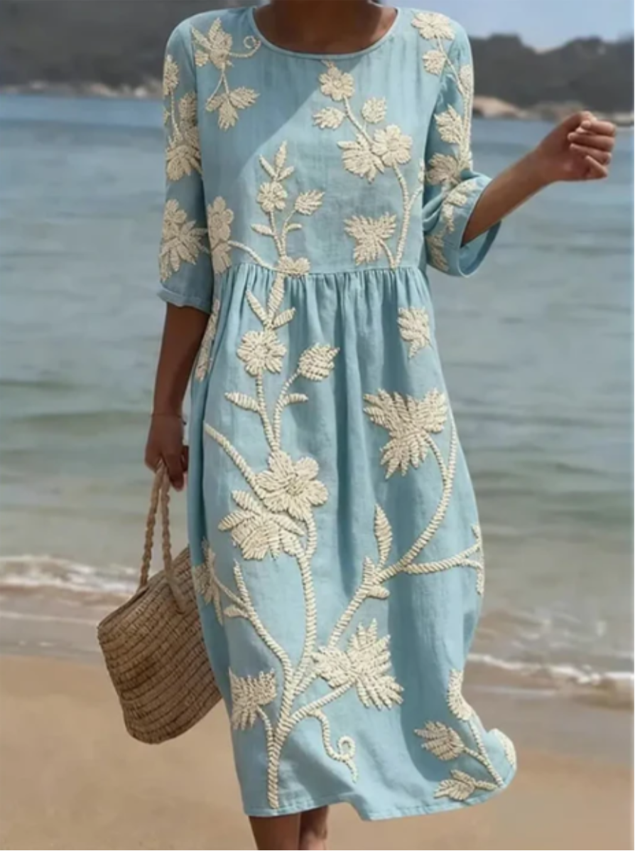 Kimberly | Plant & Flower Print Midi Dress