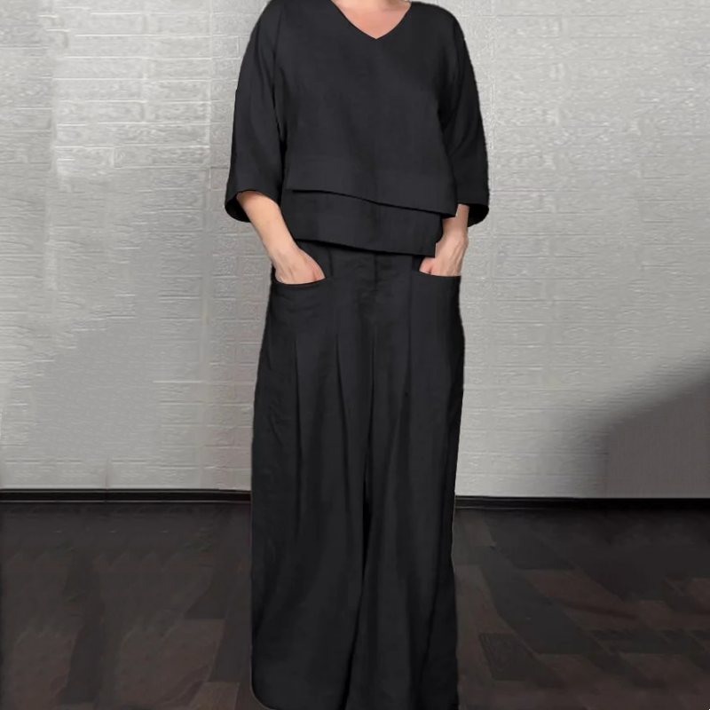 Liza | V-Neck Top and Ttrouser Set
