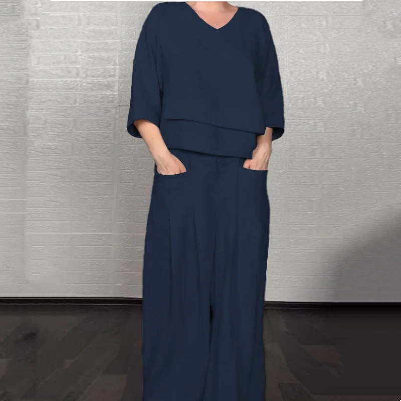 Liza | V-Neck Top and Ttrouser Set
