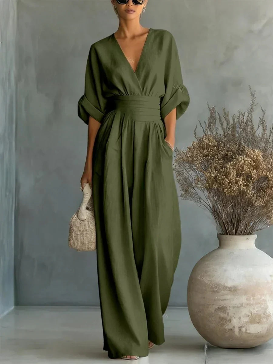 Michelle | Elegant V-Neck High-Waisted Jumpsuit