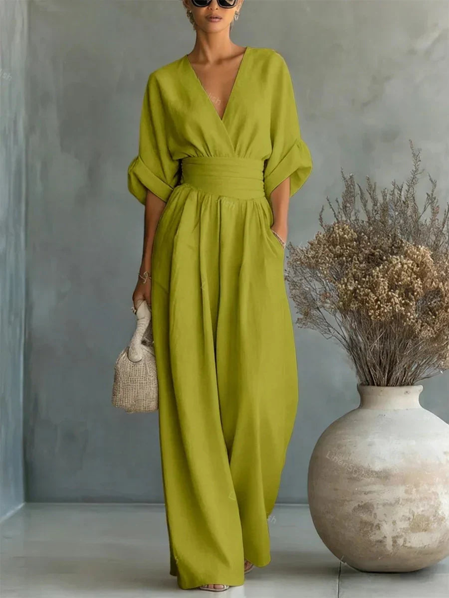Michelle | Elegant V-Neck High-Waisted Jumpsuit