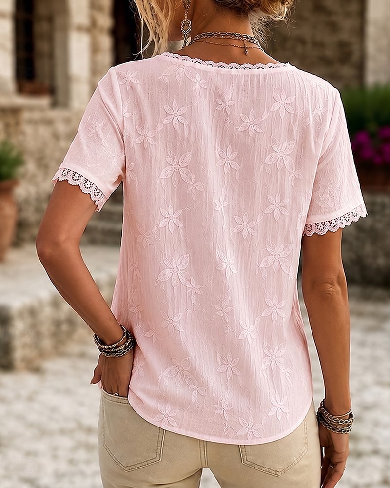 Liora | V-Neck Lace Short Sleeve Blouse