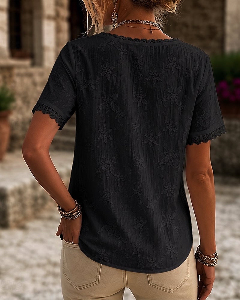 Liora | V-Neck Lace Short Sleeve Blouse